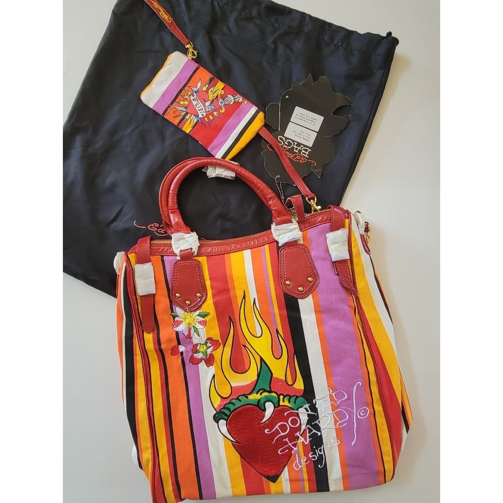 Ed Hardy Y2K Sally Embroidered Tote Bag w/ Wallet & Dust Cover Rare NEW Vintage - Picture 4 of 16